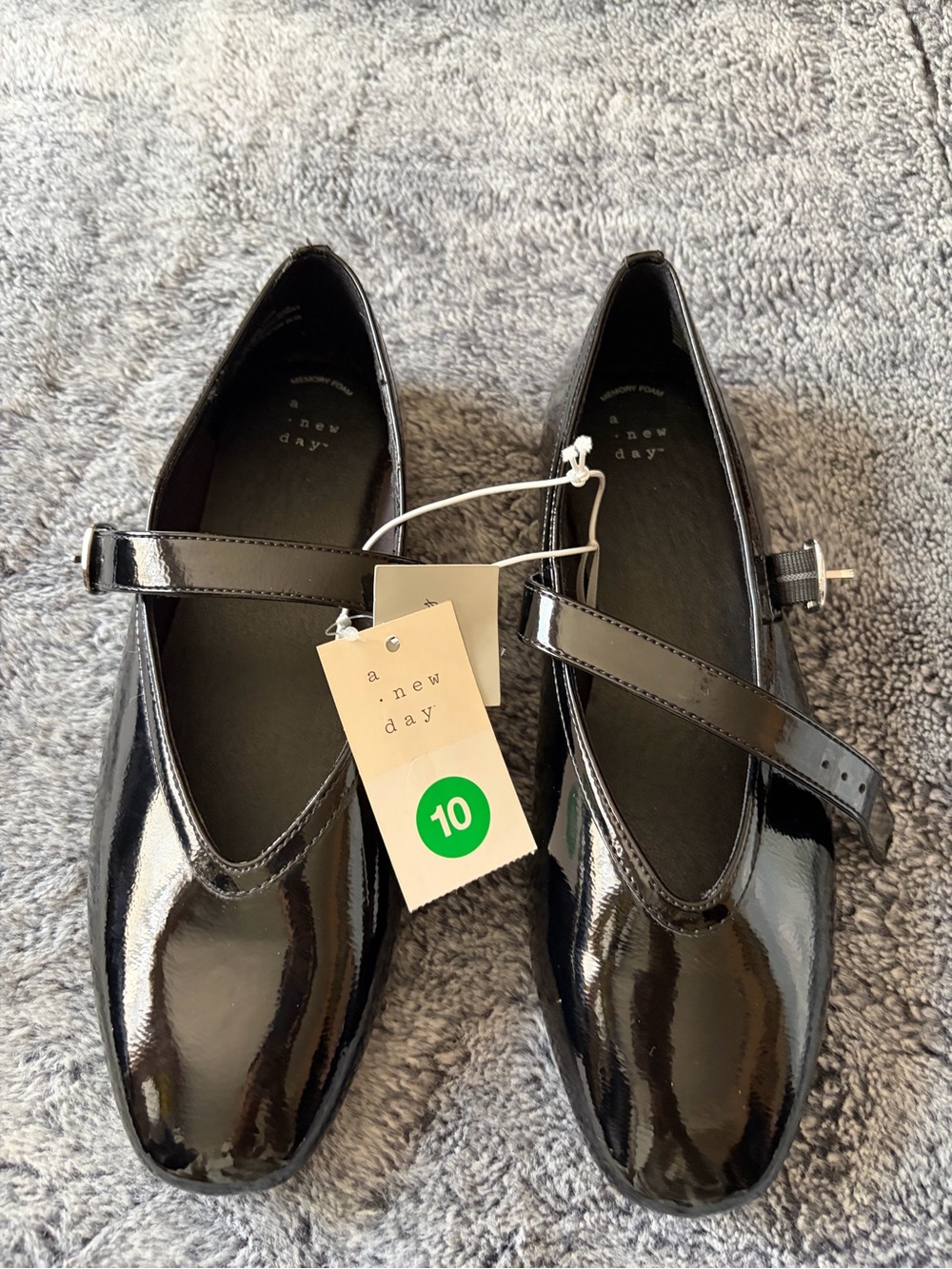 a new day Black Patent Mary Jane Flats with Strap - Women's